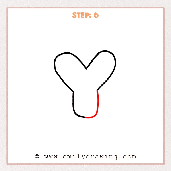 how to draw a bubble letter y - The bubble letter Y stem thickness is completed and a rounded bottom curve closes the base.